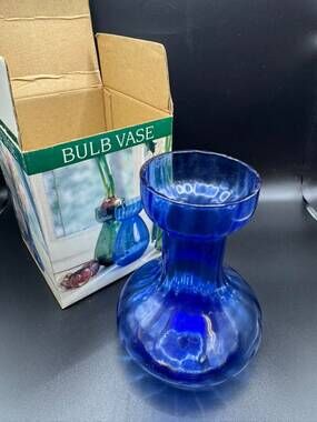 Two’s Company Renny Collection Cobalt Blue Hand Blown Glass Bulb Vase w/ Box